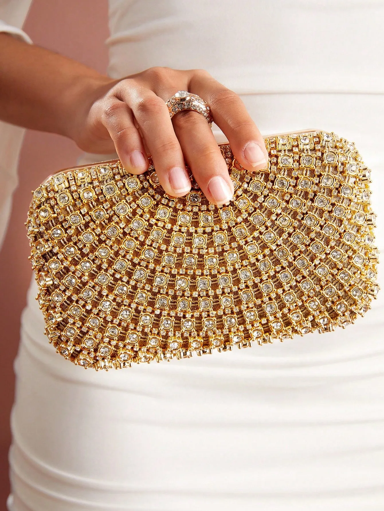 Mini Rhinestone Decor Box Bag - Gold- FD ⚡