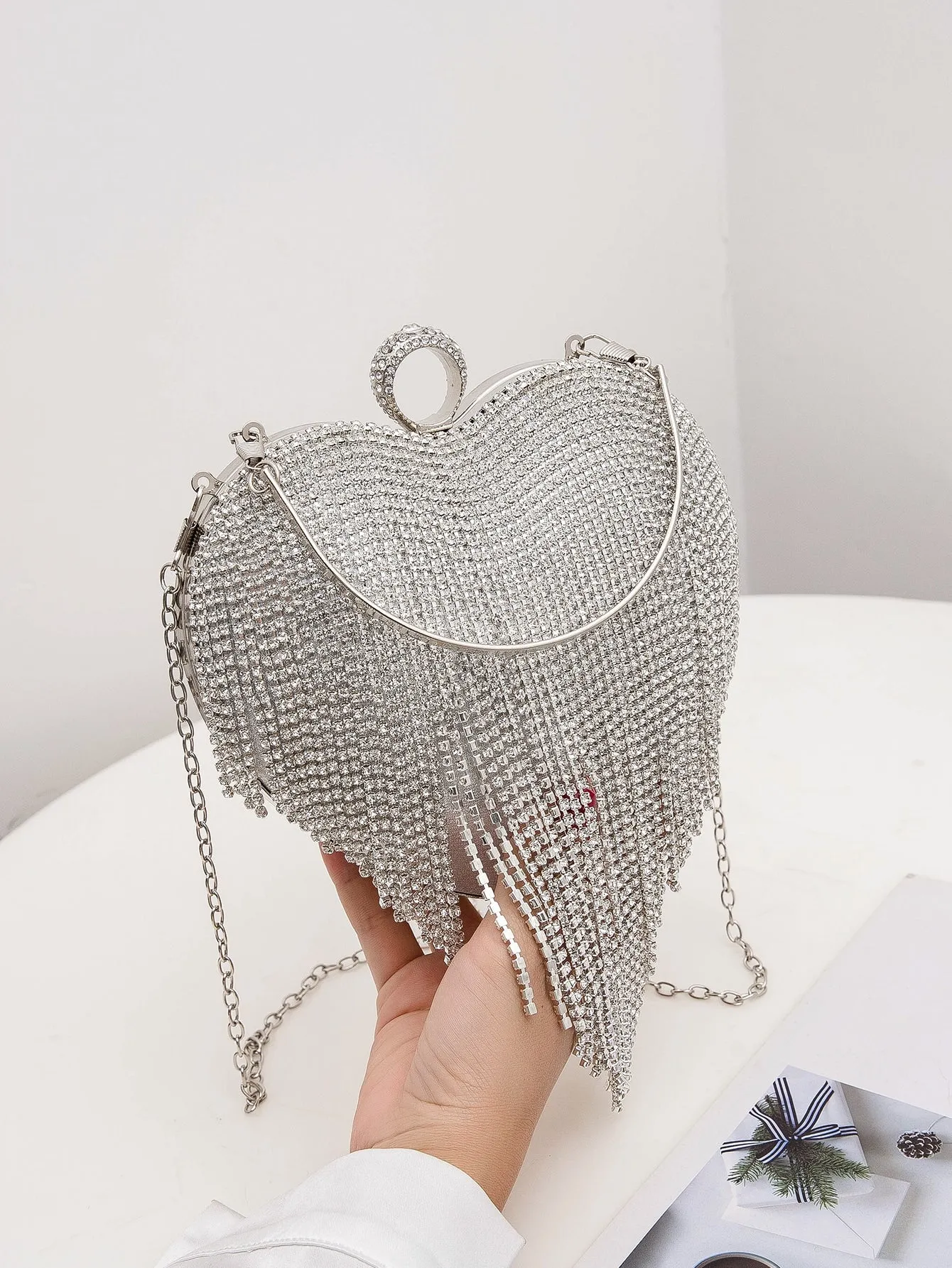 Mini Rhinestone Decor Chain Evening Bag