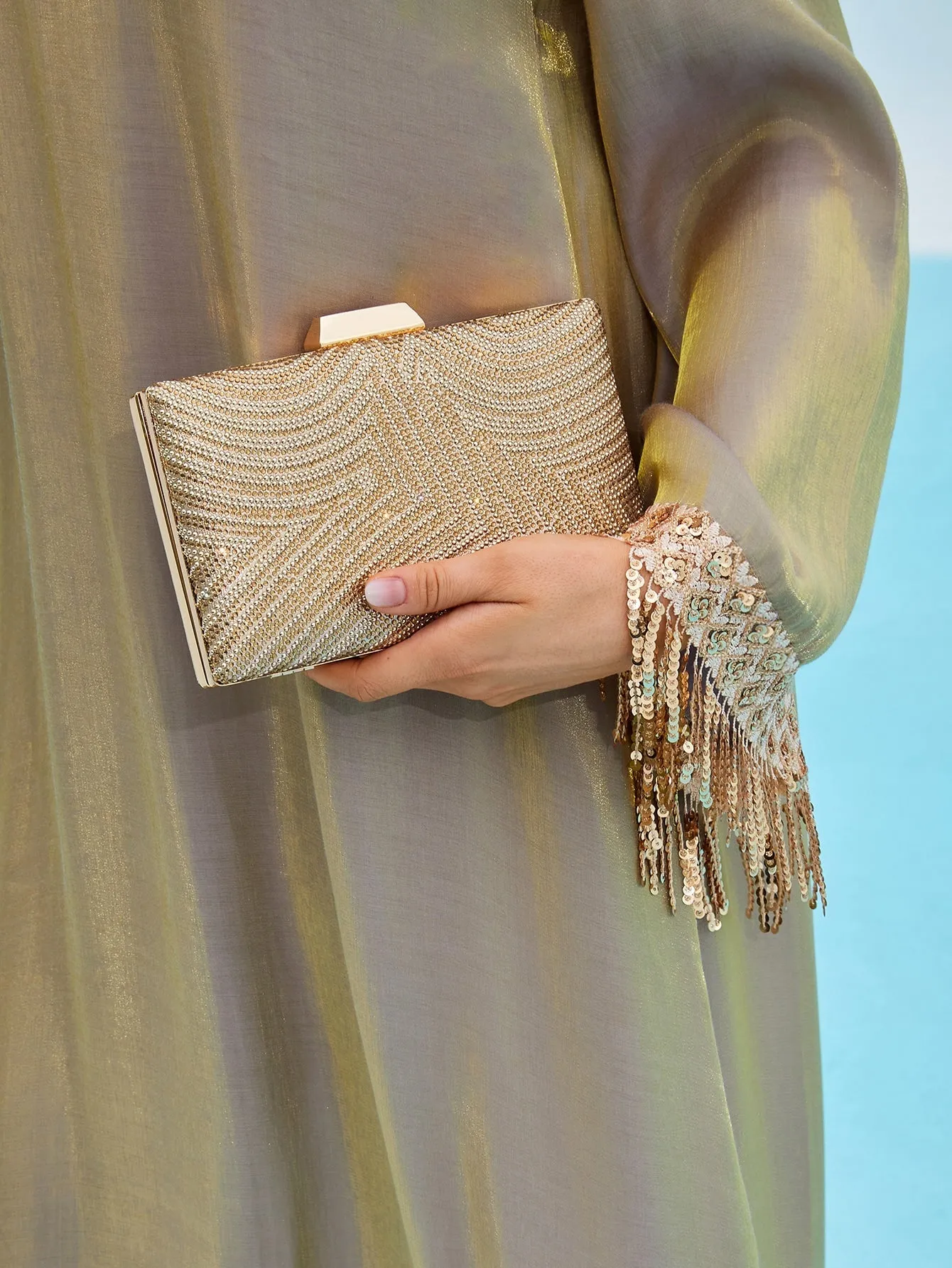 Mini Rhinestone Square Bag - Gold