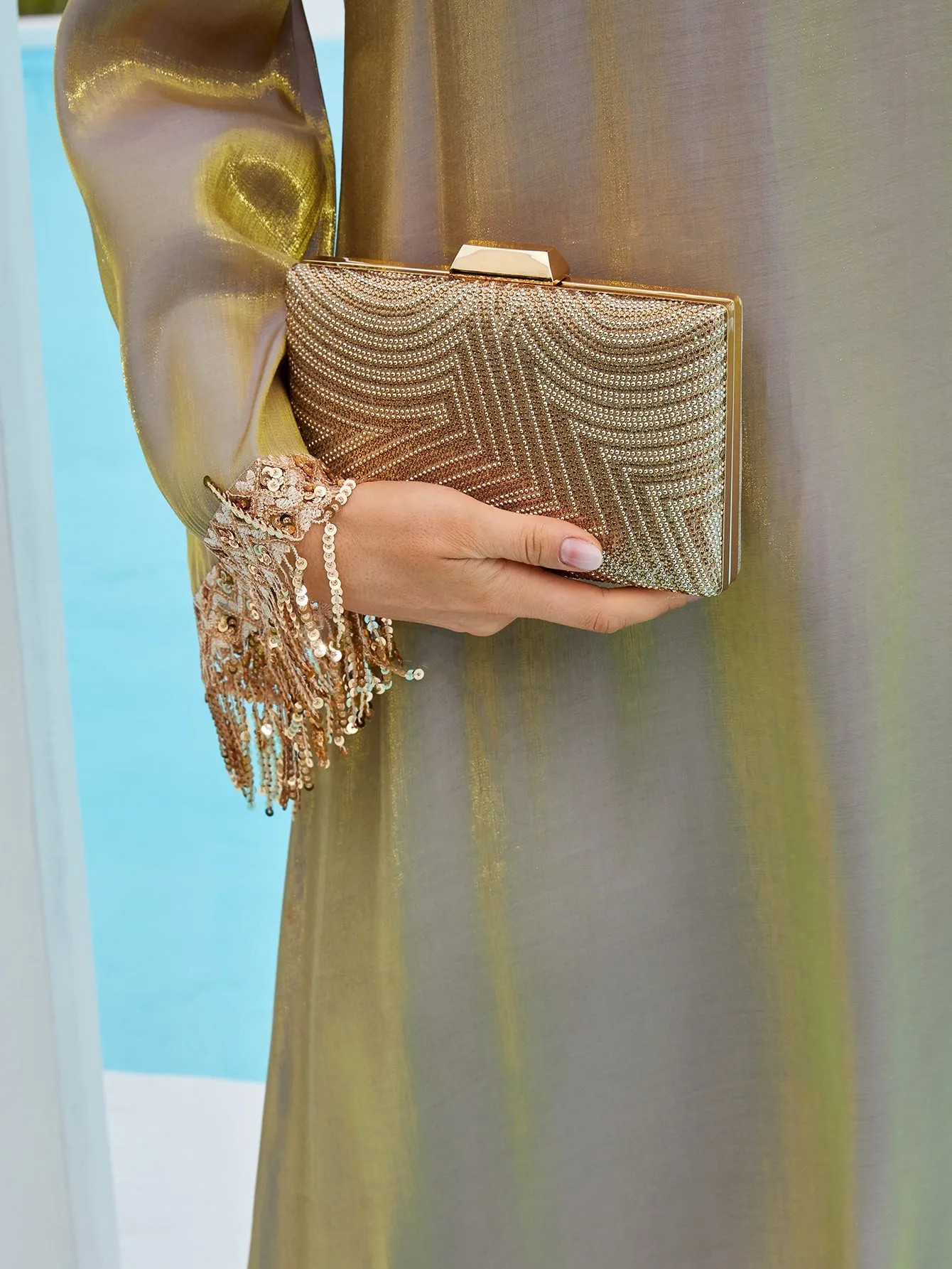 Mini Rhinestone Square Bag - Gold