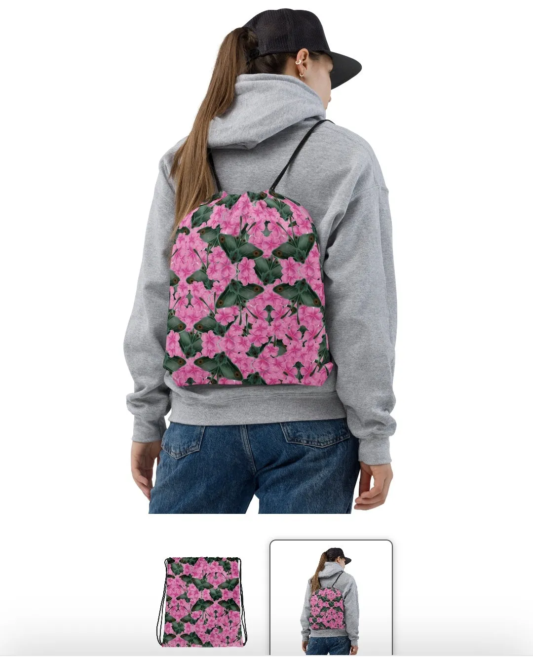 Moths and Cherry blossom Drawstring bag