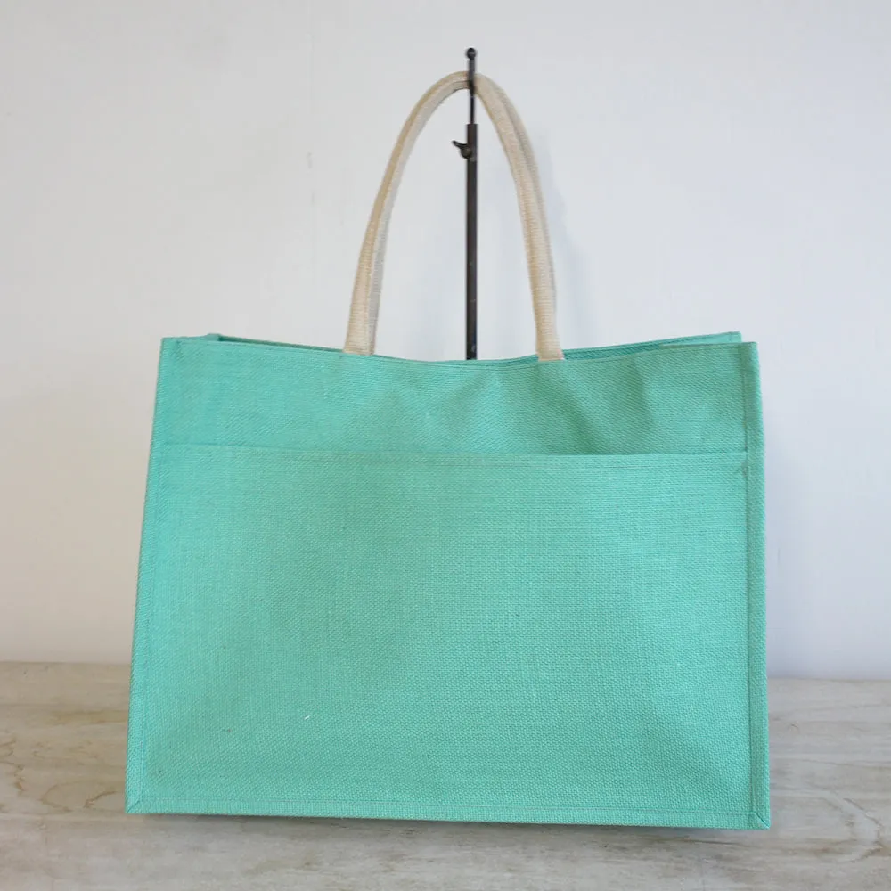 Navy Blue Jute Pocket Tote