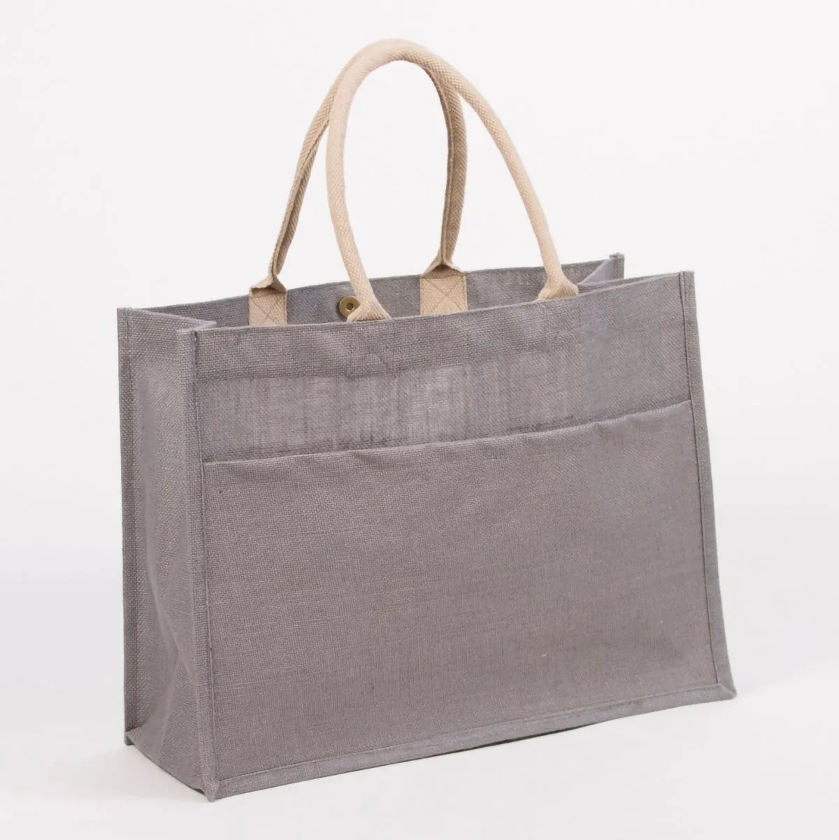 Navy Blue Jute Pocket Tote