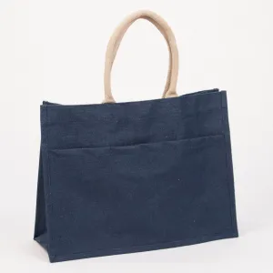 Navy Blue Jute Pocket Tote