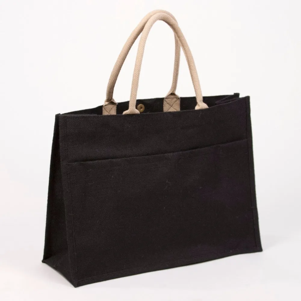 Navy Blue Jute Pocket Tote