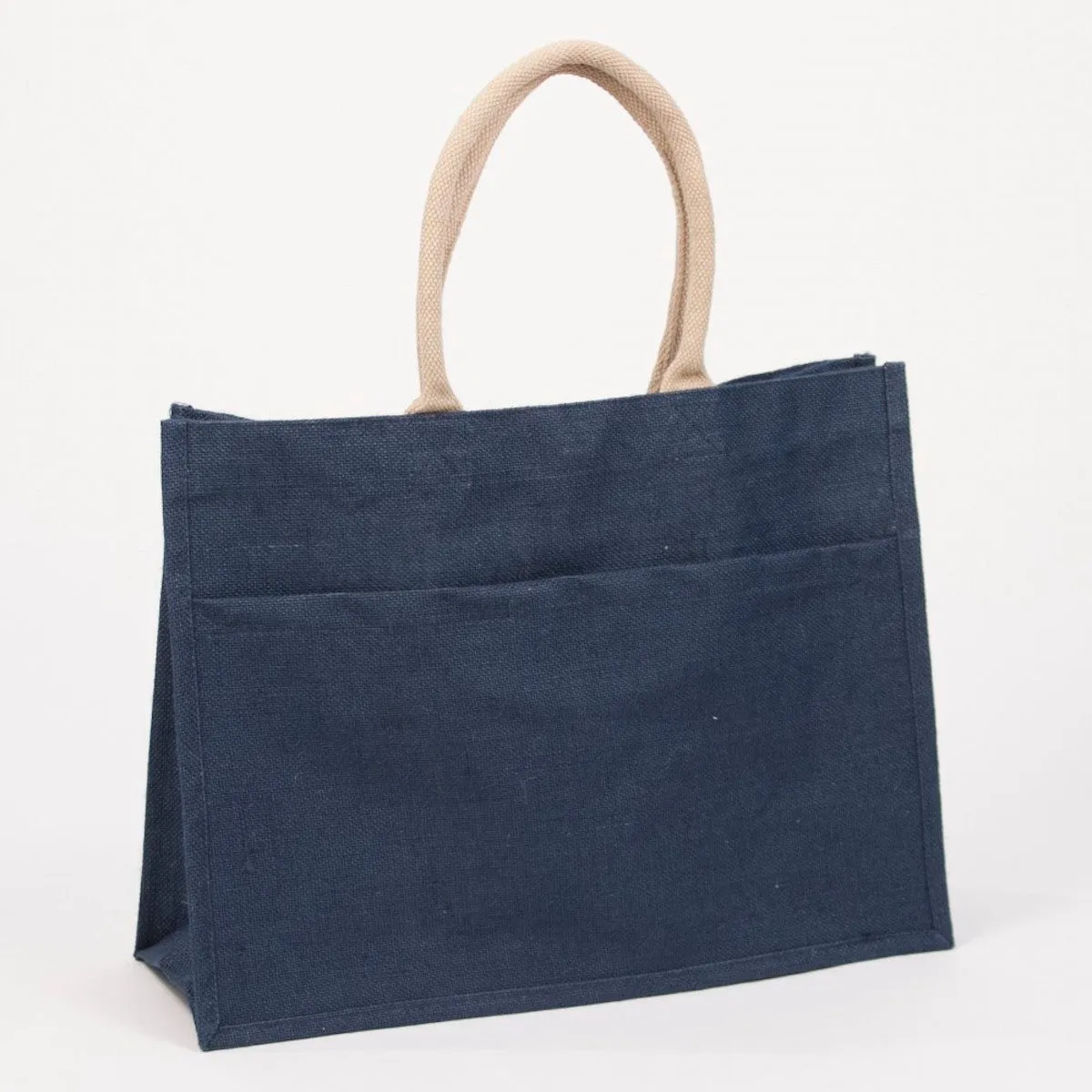 Navy Blue Jute Pocket Tote