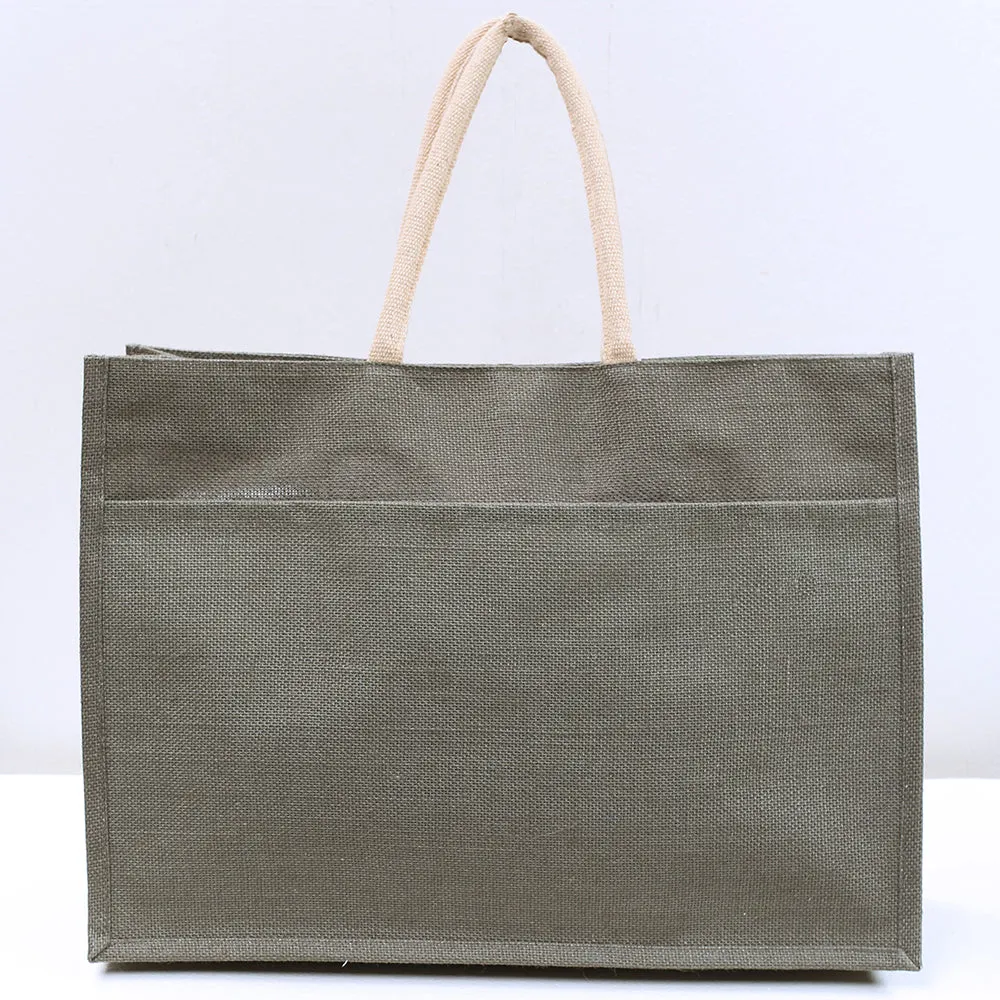 Navy Blue Jute Pocket Tote