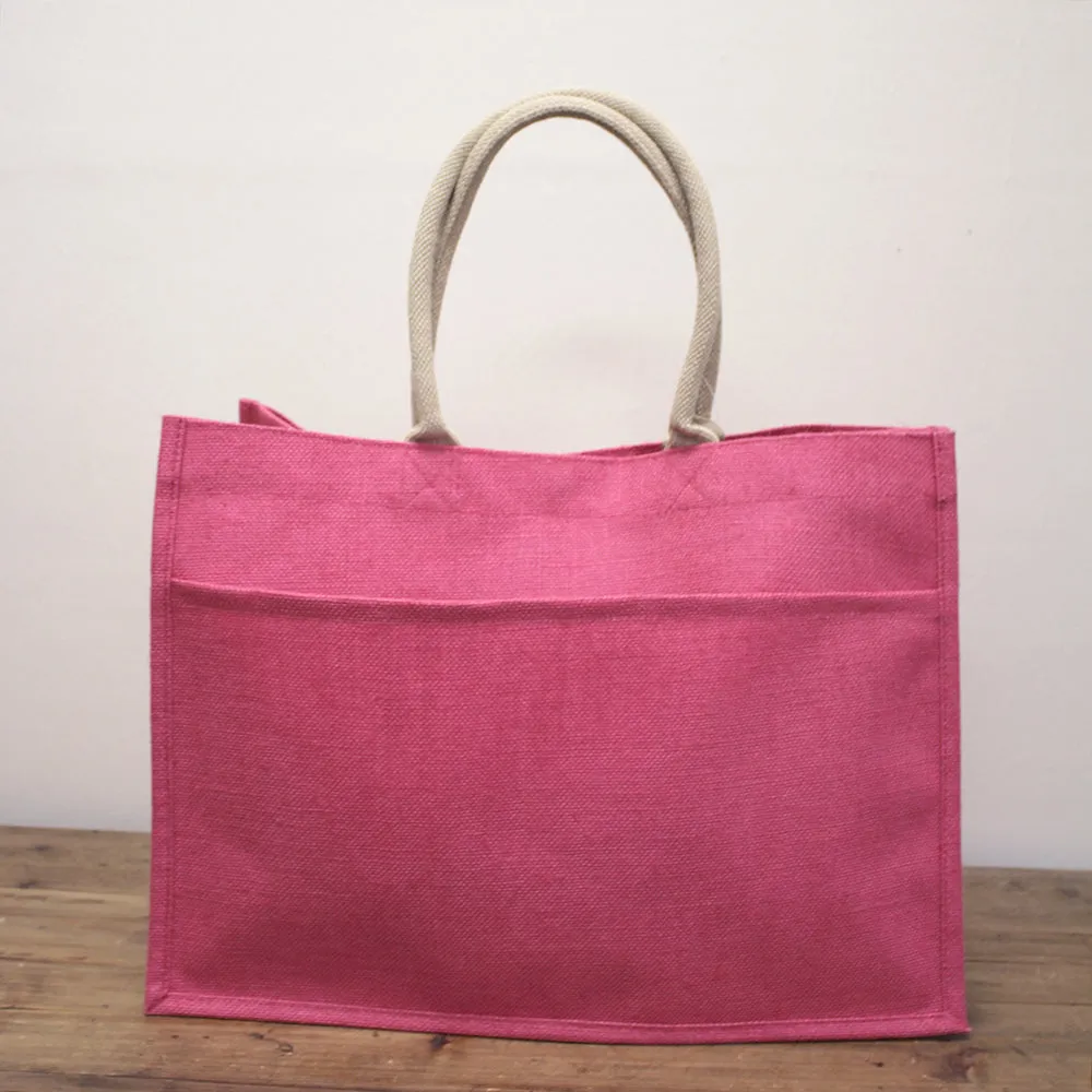 Navy Blue Jute Pocket Tote