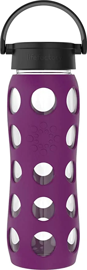New 22 Oz Lifefactory 650ml BPA-Free Glass Water Bottle with Classic Cap and Protective Silicone Sleeve, Plum! Retails $49 