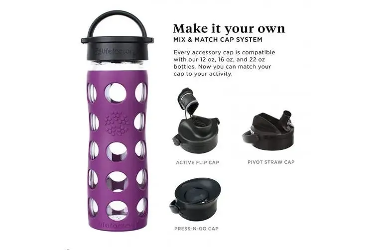 New 22 Oz Lifefactory 650ml BPA-Free Glass Water Bottle with Classic Cap and Protective Silicone Sleeve, Plum! Retails $49 
