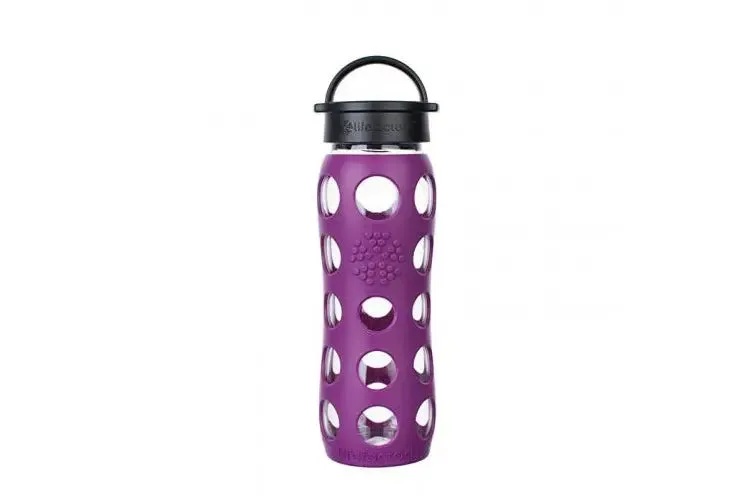 New 22 Oz Lifefactory 650ml BPA-Free Glass Water Bottle with Classic Cap and Protective Silicone Sleeve, Plum! Retails $49 