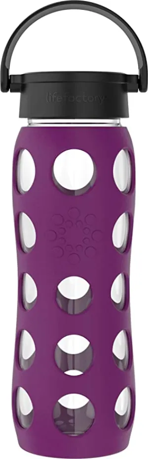 New 22 Oz Lifefactory 650ml BPA-Free Glass Water Bottle with Classic Cap and Protective Silicone Sleeve, Plum! Retails $49 