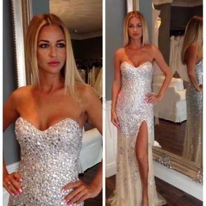 New Arrival Sexy Sweetheart Side Slit Long Beading Prom Dresses MP329