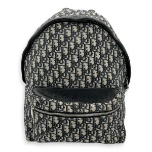 Oblique Backpack Blue in Canvas, Silver hardware