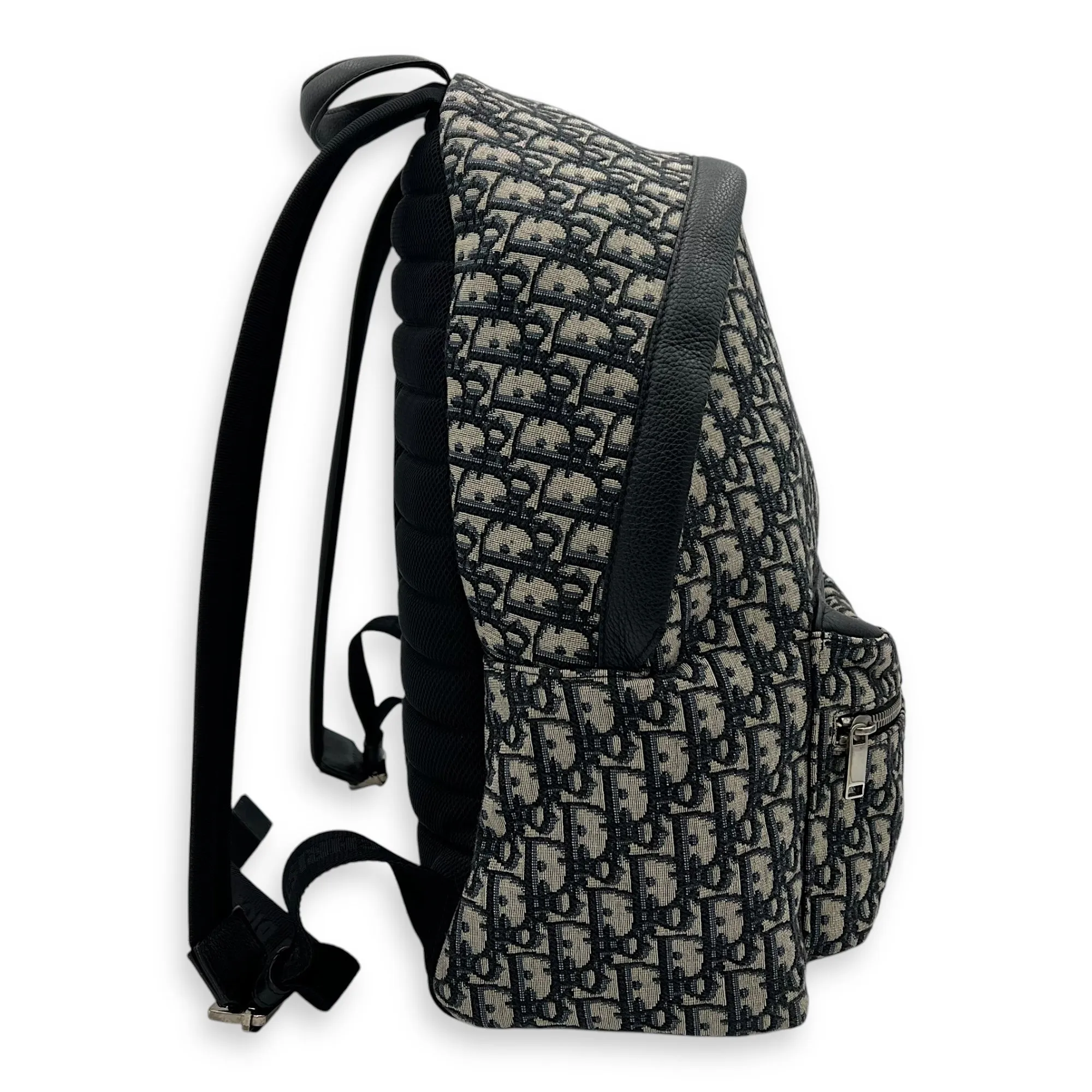 Oblique Backpack Blue in Canvas, Silver hardware