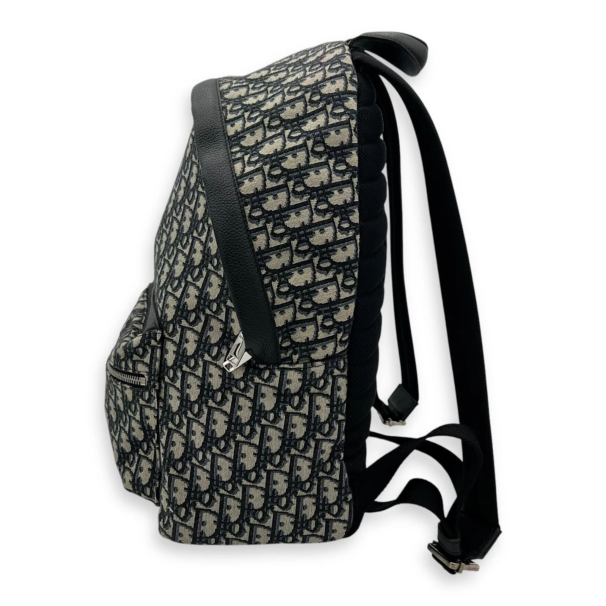Oblique Backpack Blue in Canvas, Silver hardware