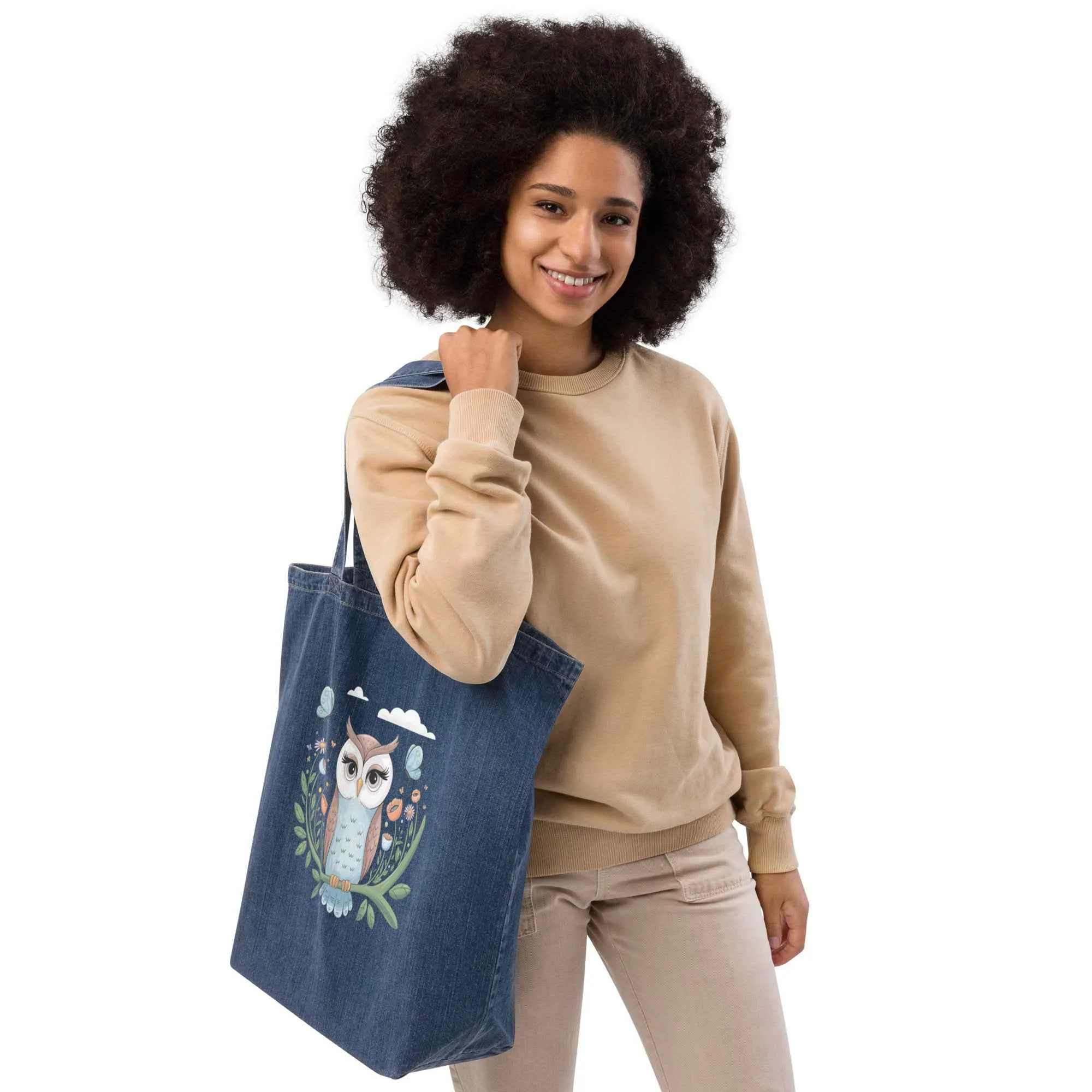 Owl Organic Denim Tote Bags - Durable & Sustainable Fashion