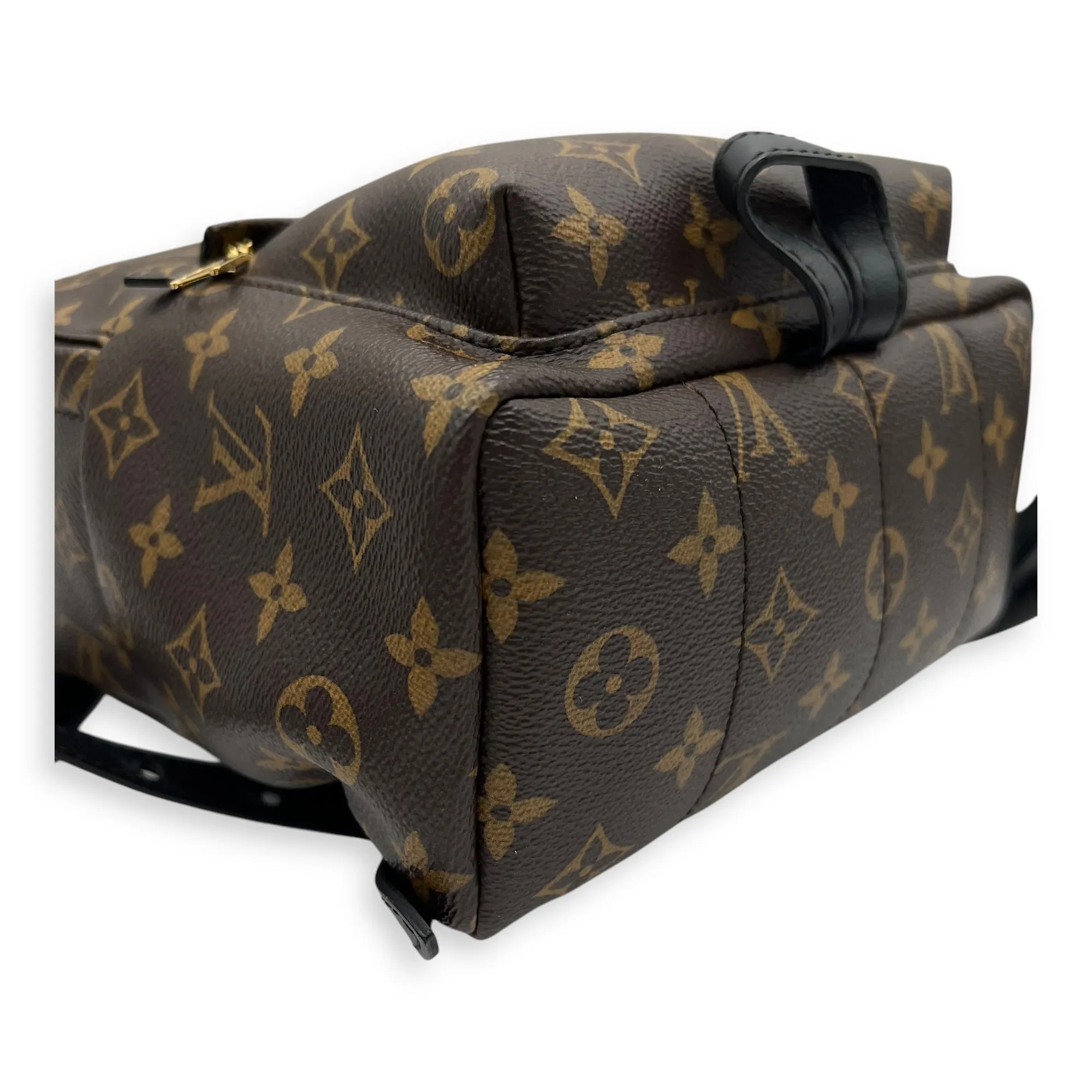 Palm Springs Backpack PM Brown in Monogram Coated Canvas, Gold hardware