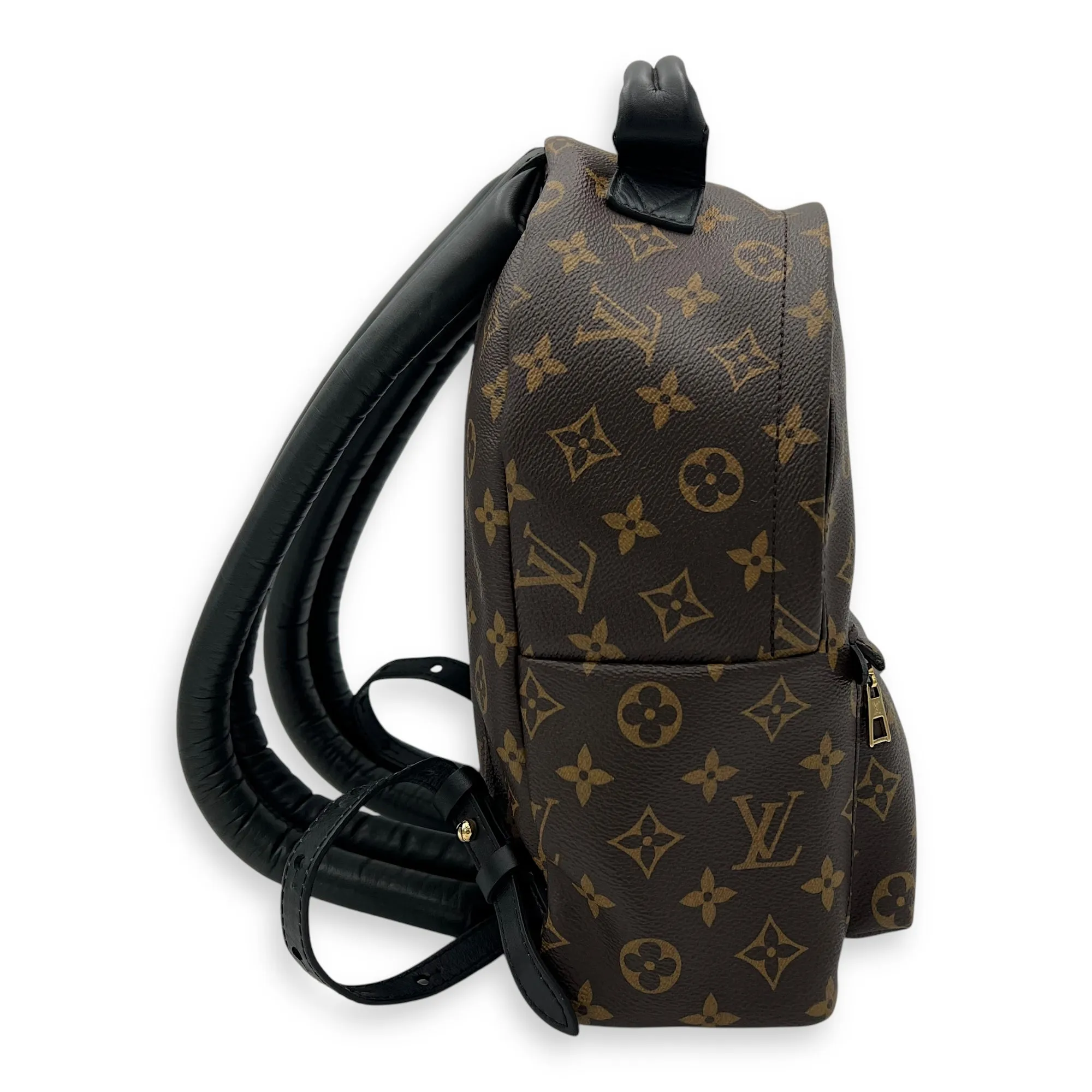 Palm Springs Backpack PM Brown in Monogram Coated Canvas, Gold hardware