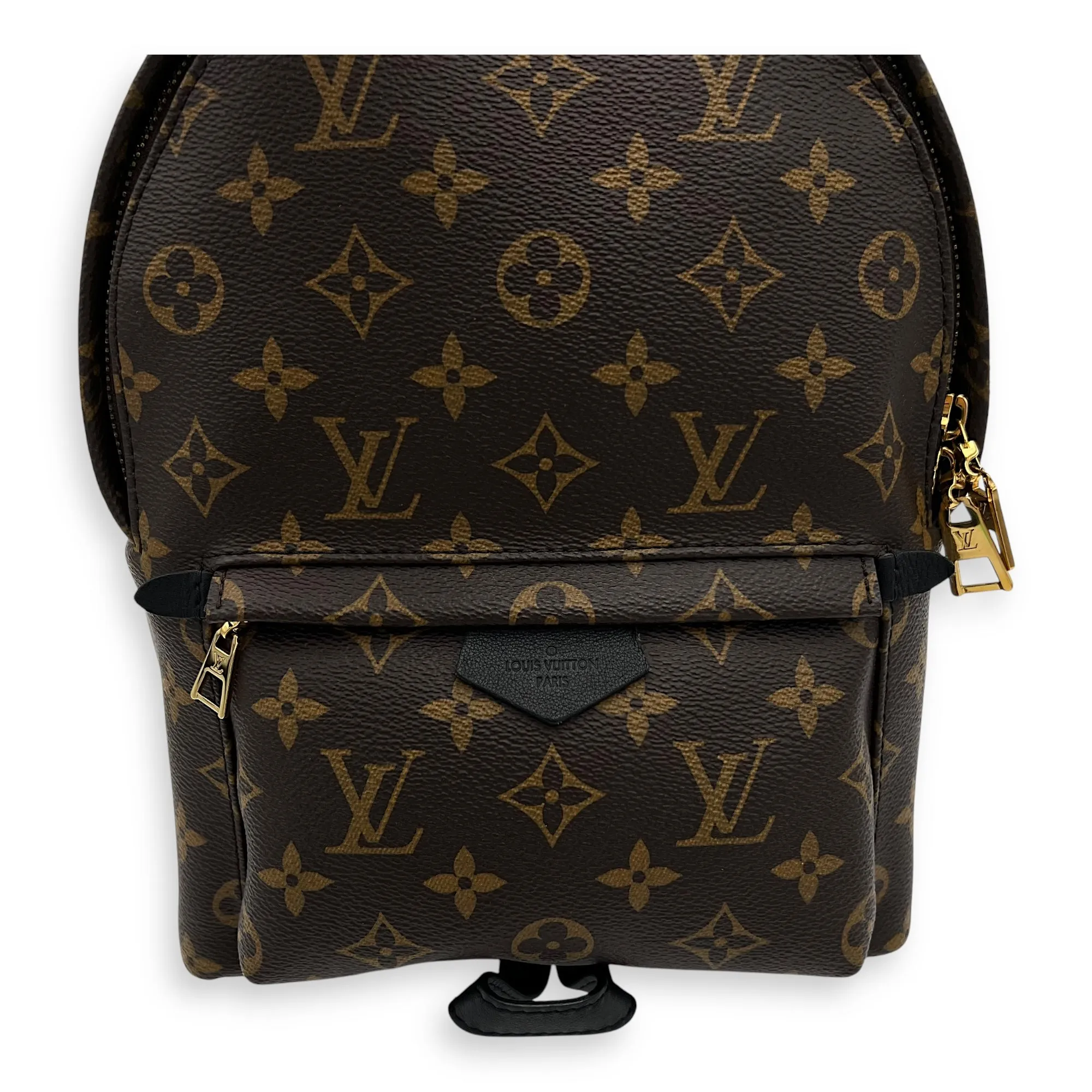 Palm Springs Backpack PM Brown in Monogram Coated Canvas, Gold hardware