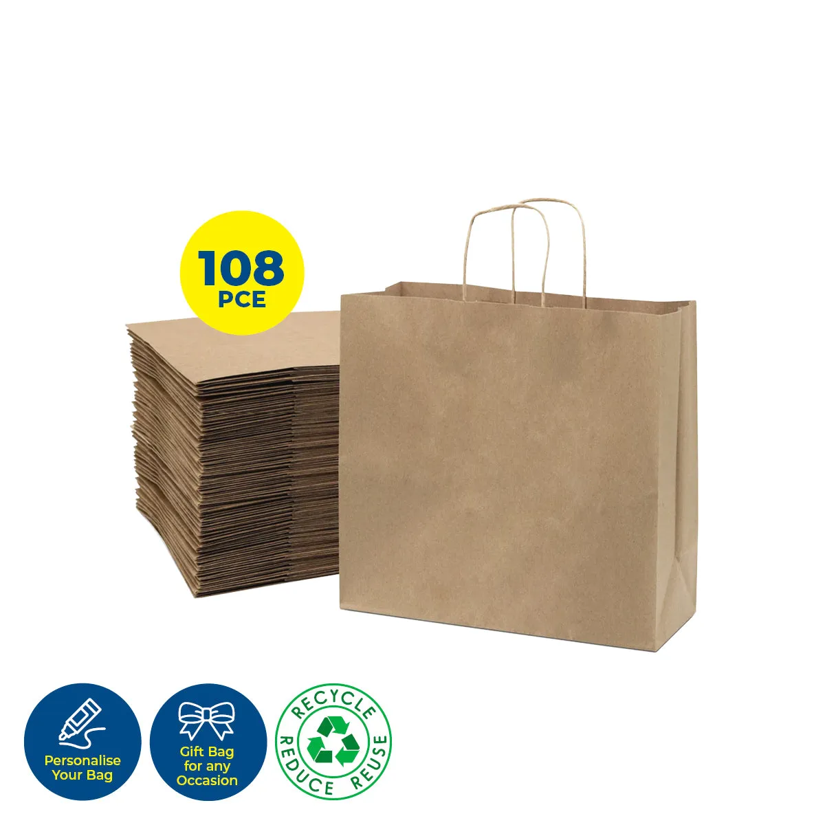 Party Central 108PCE Gift/Craft Paper Bag Brown Horizontal Reusable 15 x 21cm