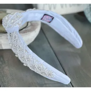 Pearl and Rhinestone Seed Beaded Top Knot Headband