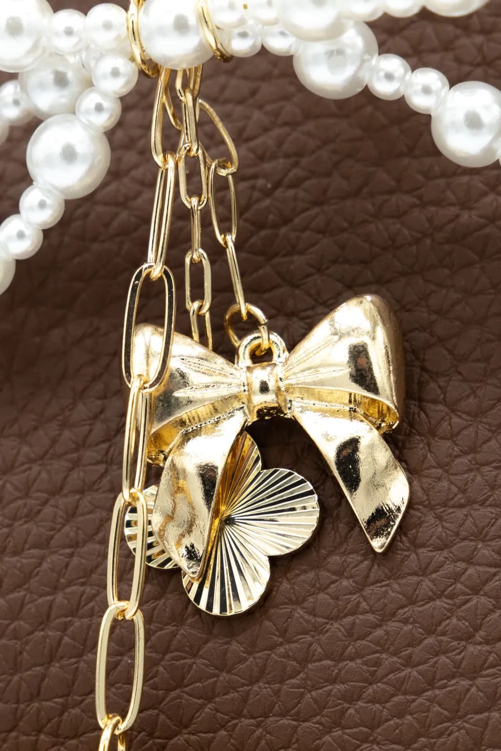Pearl Bow Heart Purse Charm in Gold | NCA056-GDDRM