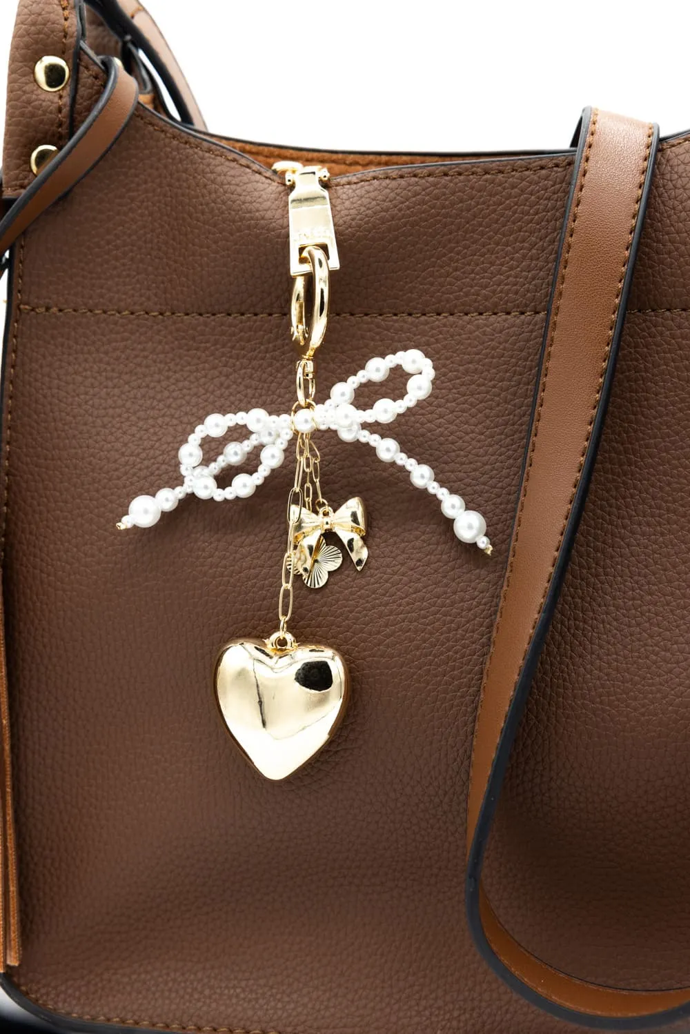 Pearl Bow Heart Purse Charm in Gold | NCA056-GDDRM