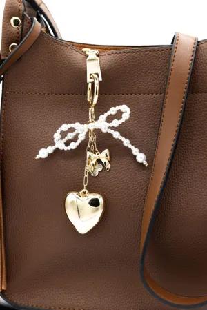 Pearl Bow Heart Purse Charm in Gold | NCA056-GDDRM