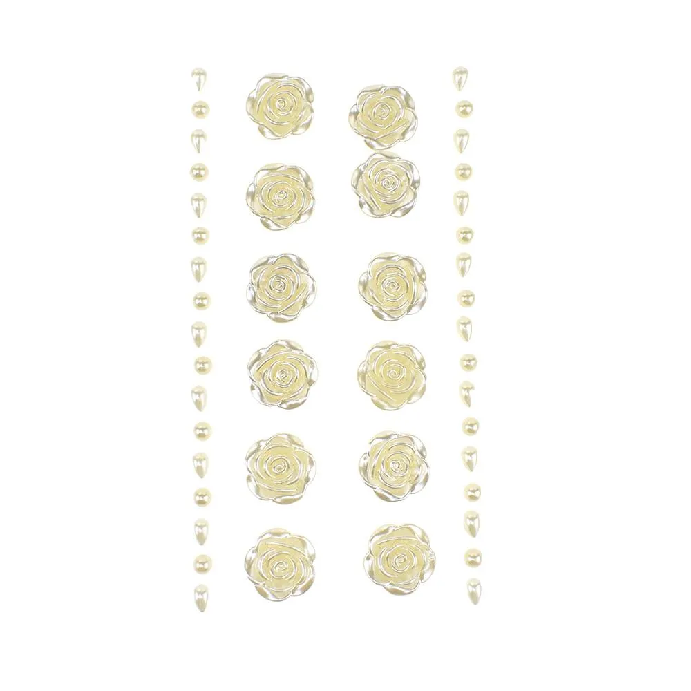 Pearlescent Rhinestone Rose Stickers, 3/4-Inch, 14-Piece
