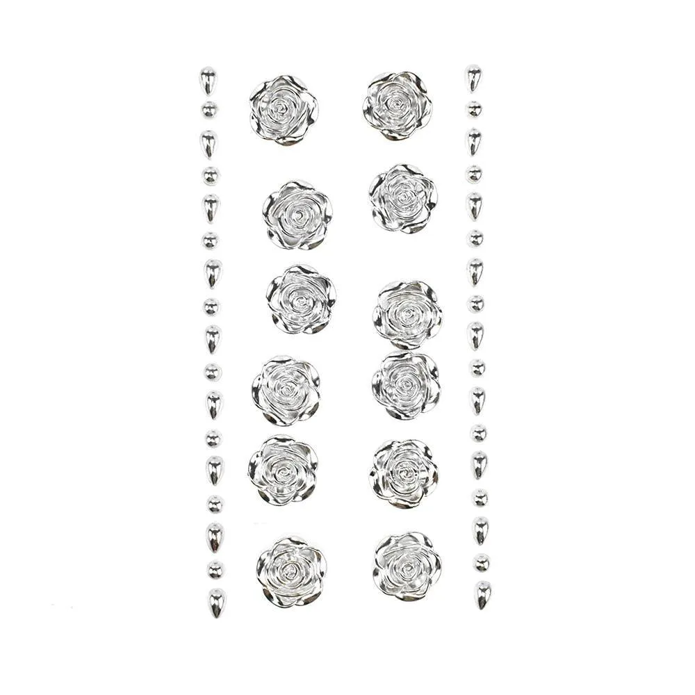 Pearlescent Rhinestone Rose Stickers, 3/4-Inch, 14-Piece