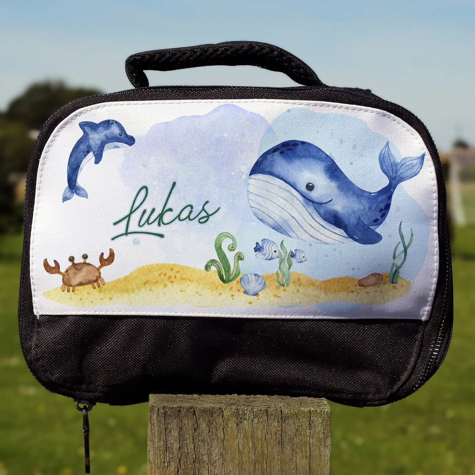 Personalised Lunch Bag with Big Blue Whale & Name