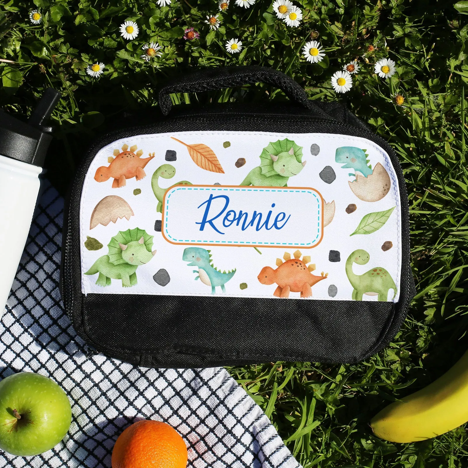 Personalised Lunch Bag with Cute Dinosaurs & Custom Name