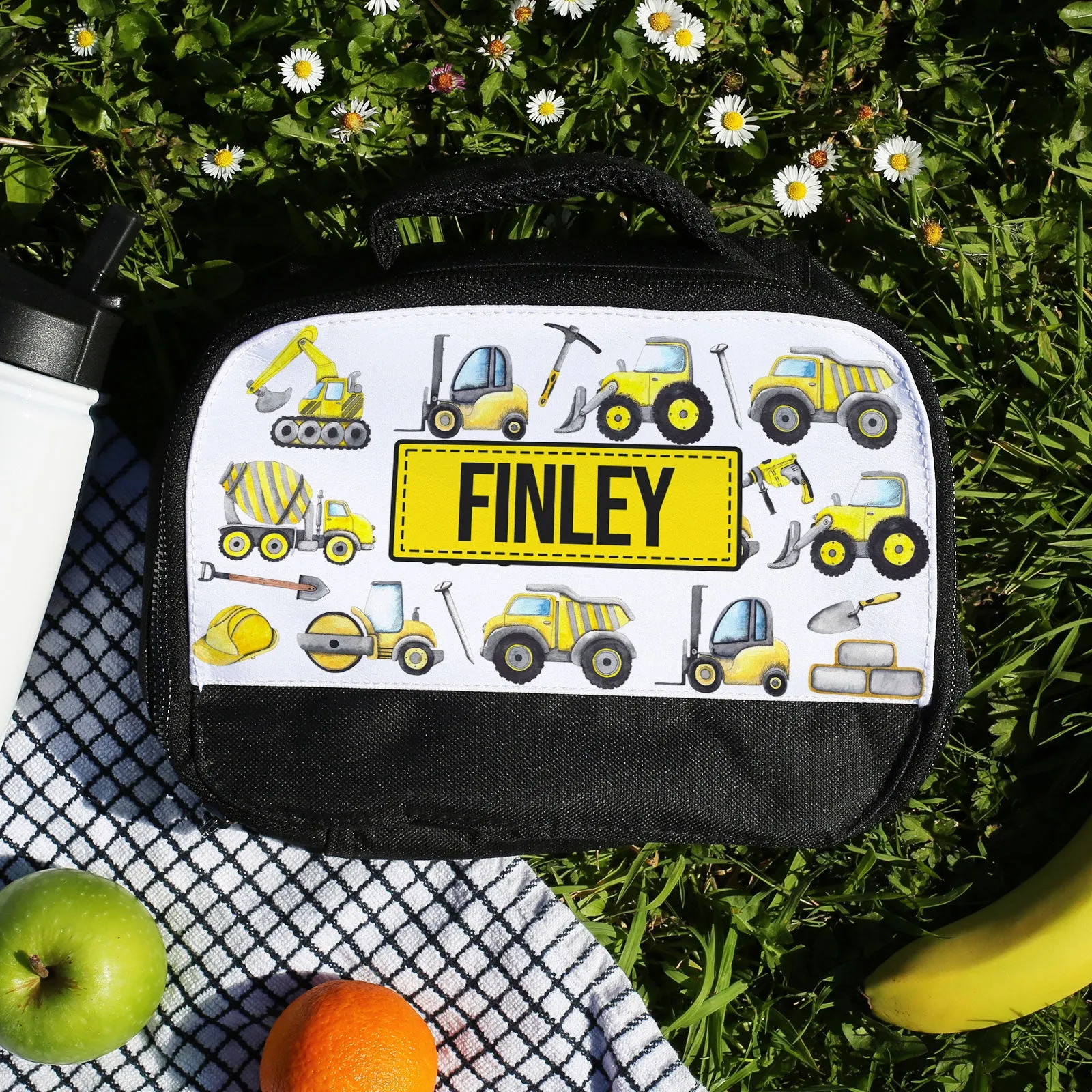 Personalised Lunch Bag with Diggers & Trucks & Name