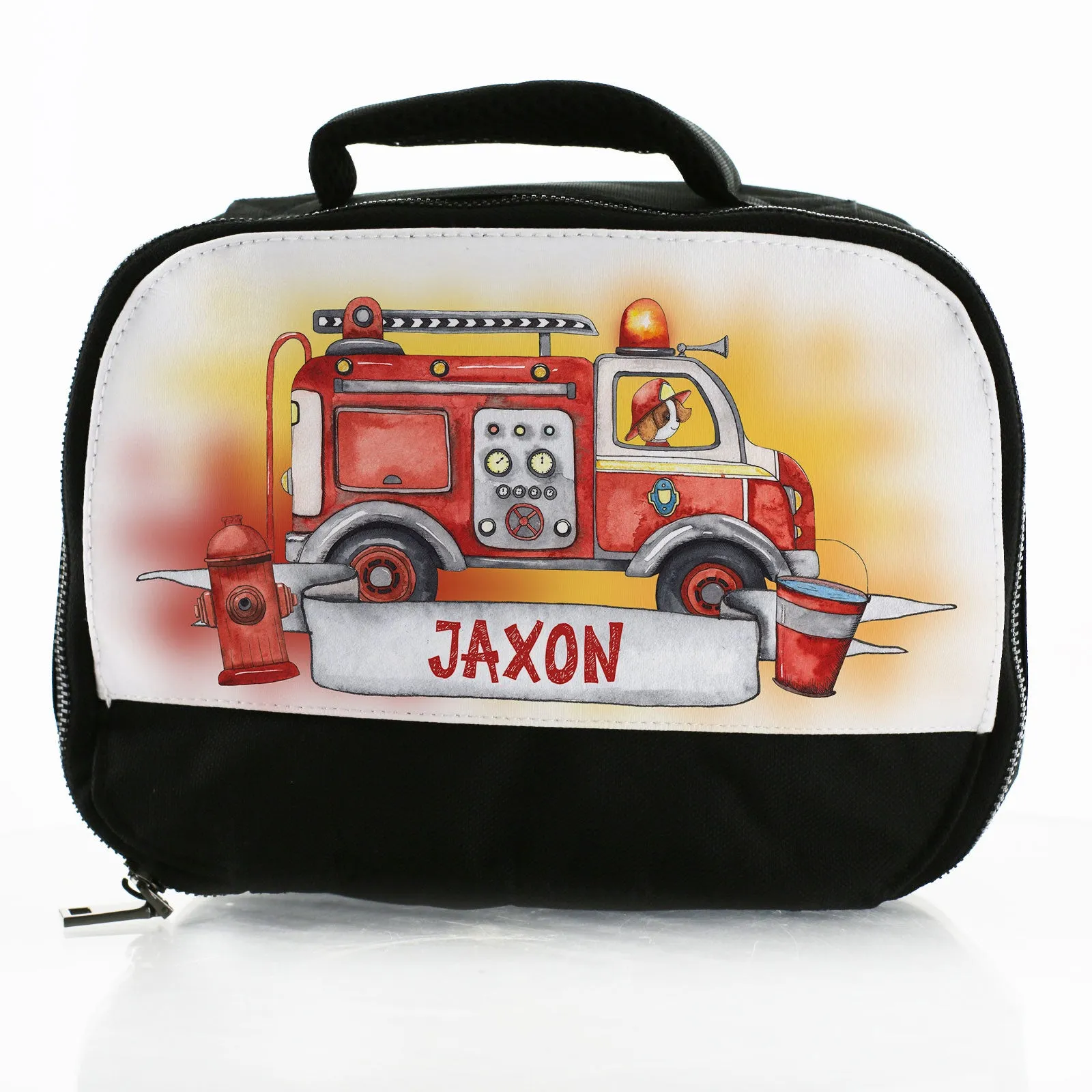 Personalised Lunch Bag with Fire Engines & Text