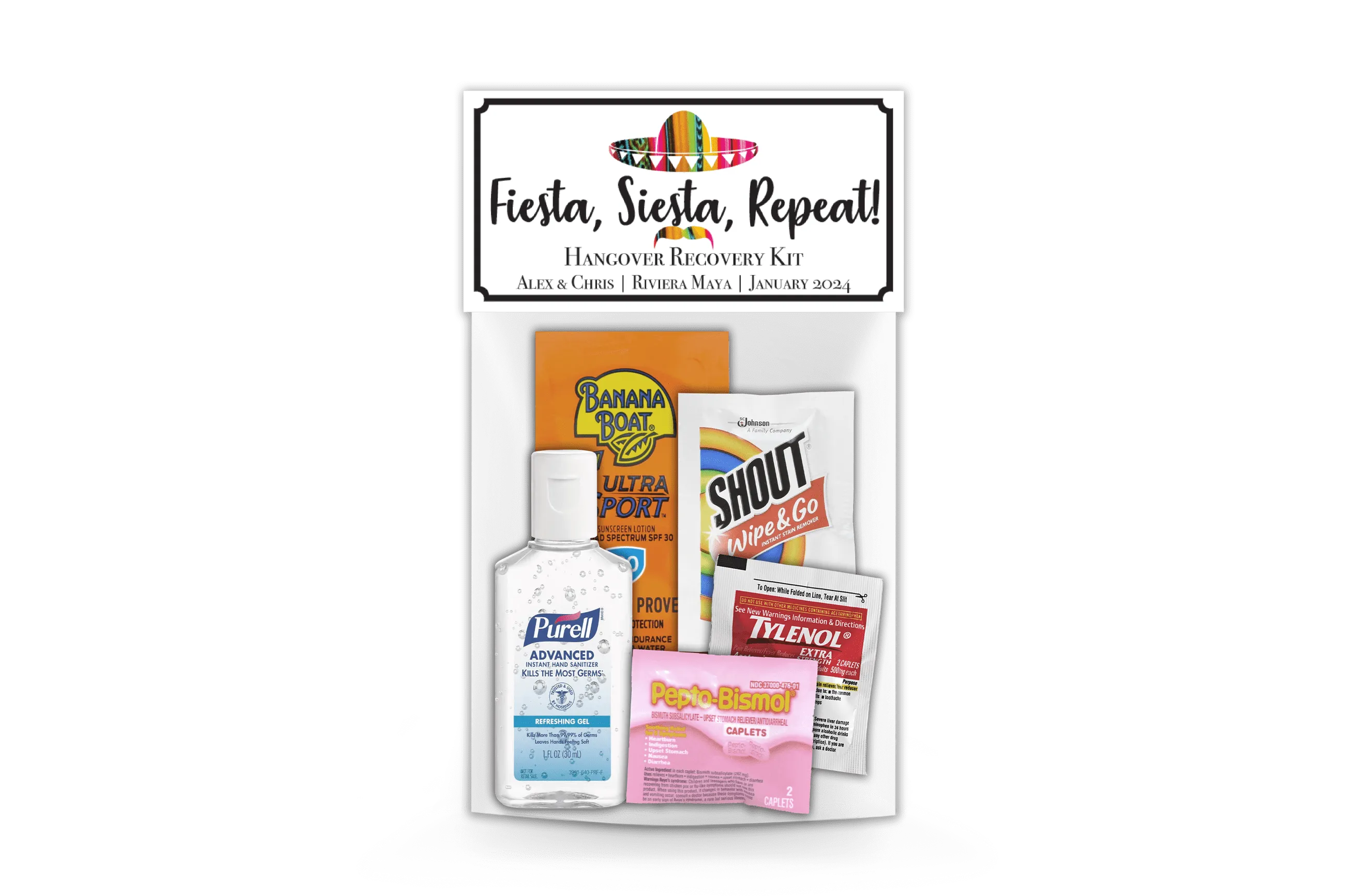 Personalized Wedding Hangover Recovery Kit Bag & Topper - Fiesta