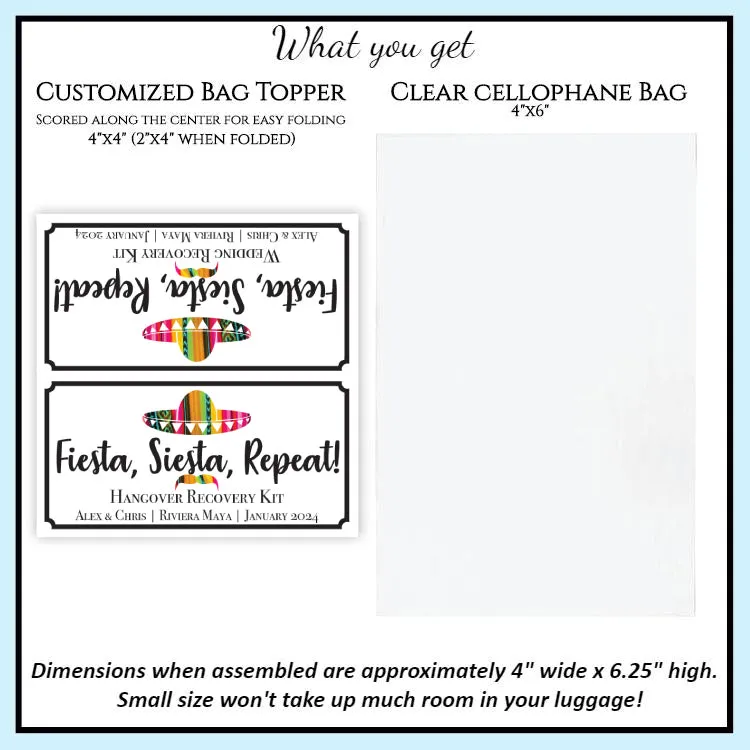 Personalized Wedding Hangover Recovery Kit Bag & Topper - Fiesta