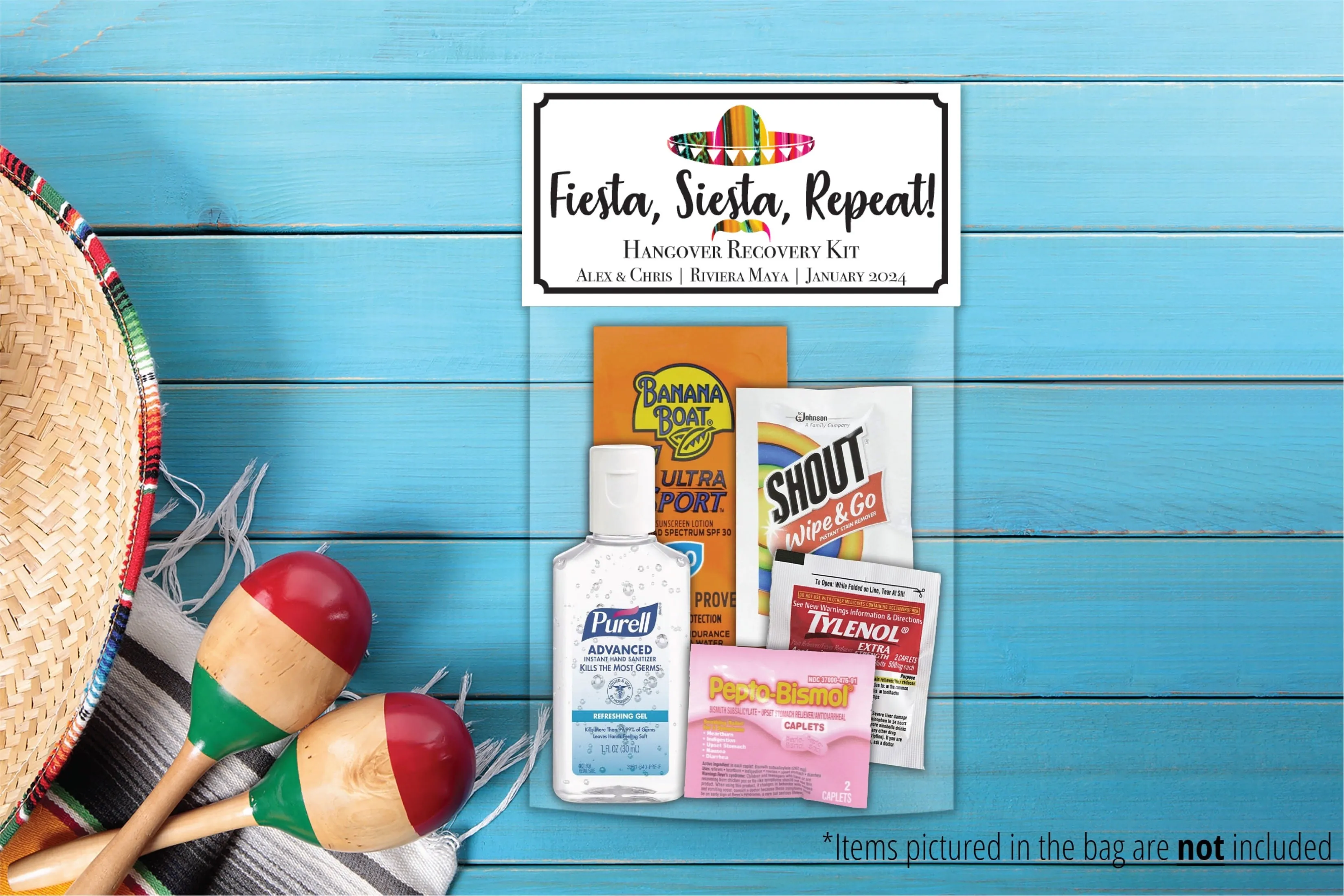 Personalized Wedding Hangover Recovery Kit Bag & Topper - Fiesta