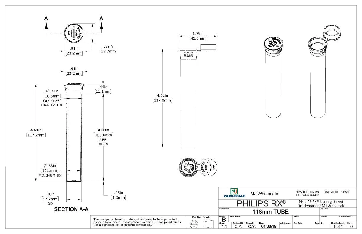 Philips RX 116mm Blunt Tube - White - CPSC Child Resistant - (475 Count)