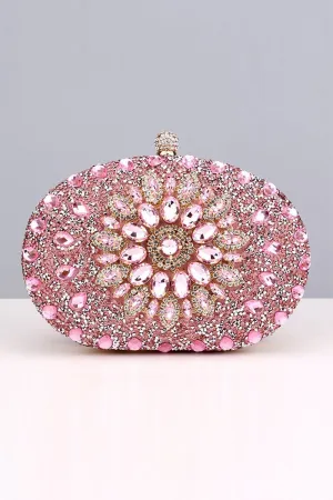 Pink Artificial Diamond Evening Clutch