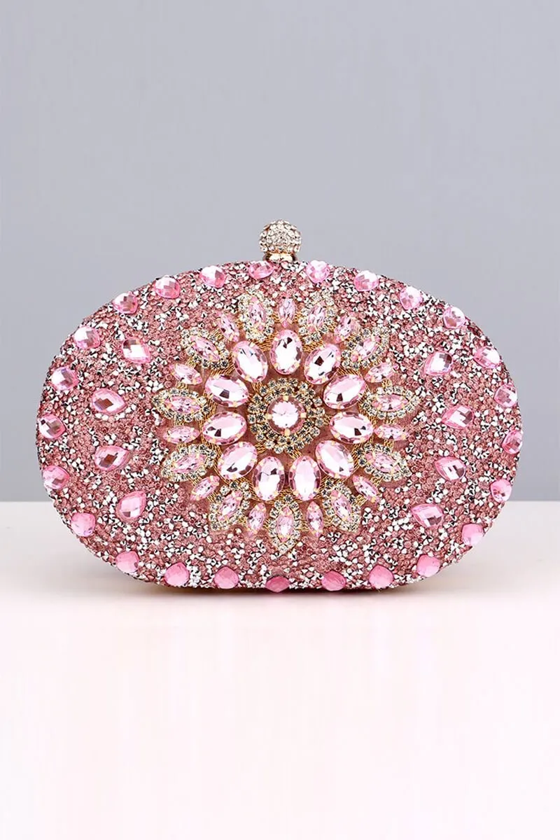 Pink Artificial Diamond Evening Clutch