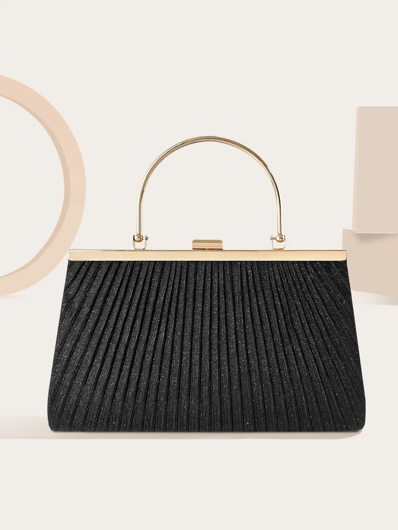 Pleated Detail Square Bag - Black
