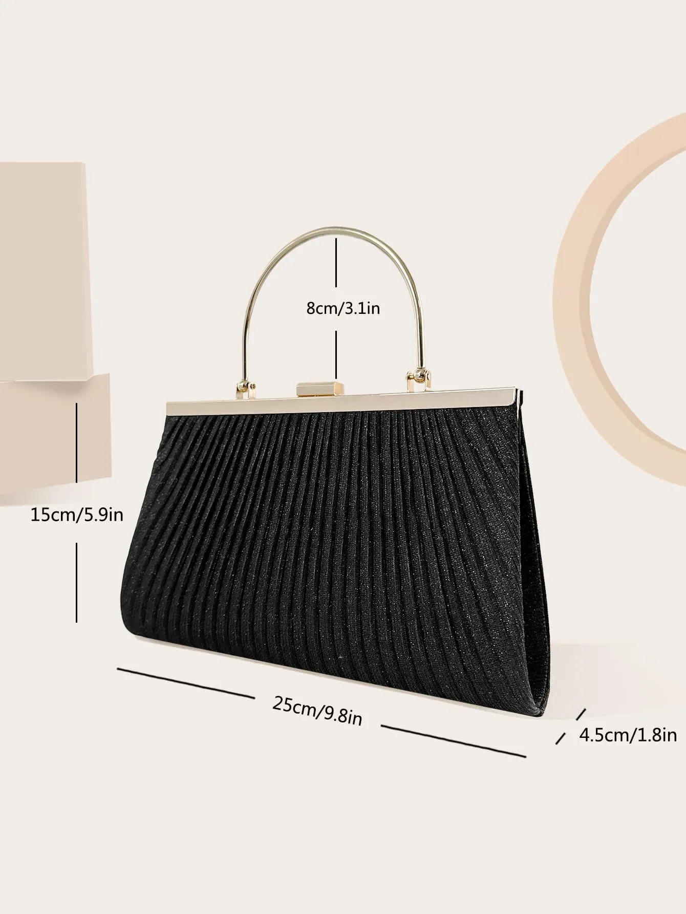 Pleated Detail Square Bag - Black