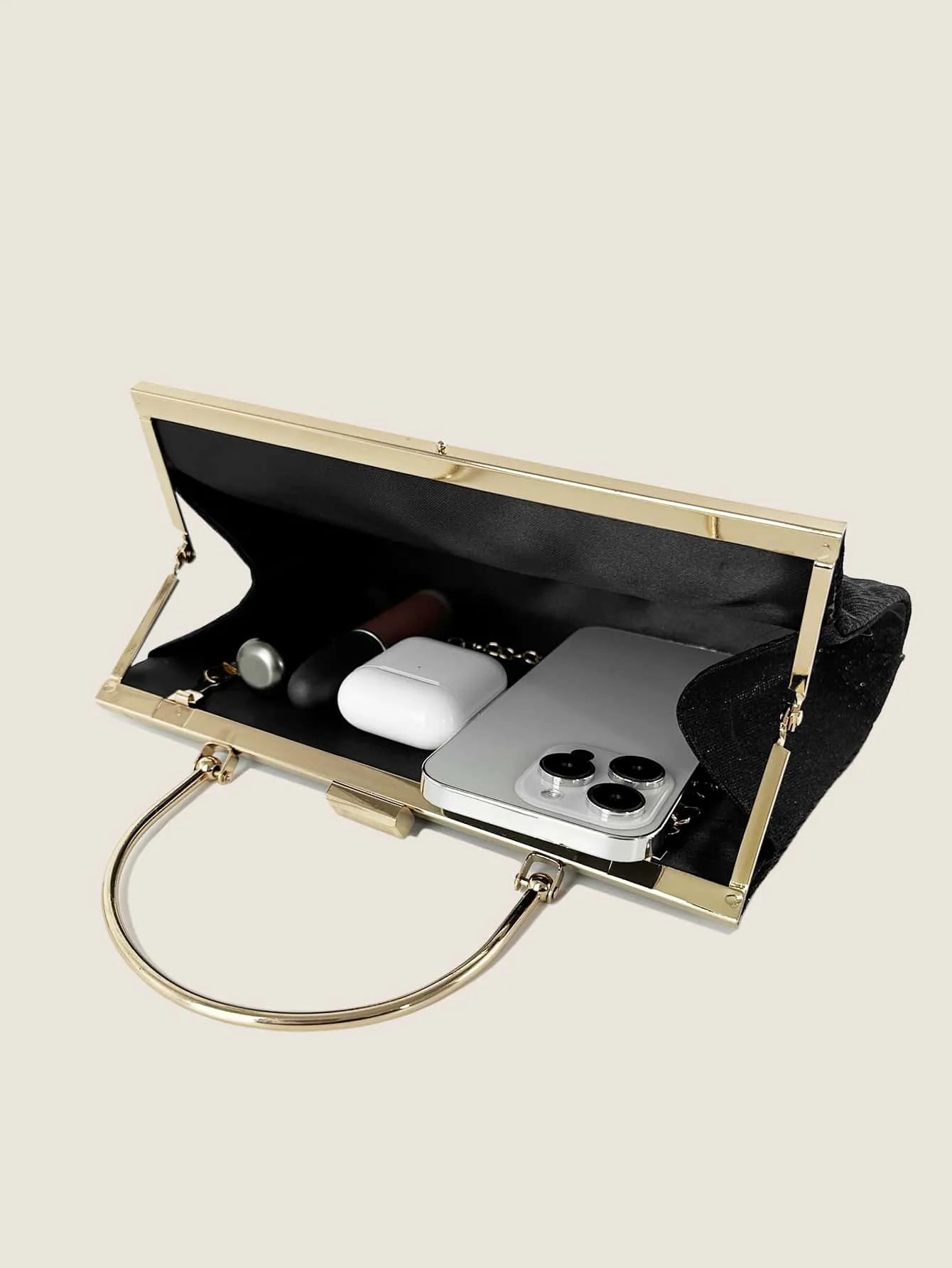 Pleated Detail Square Bag - Black