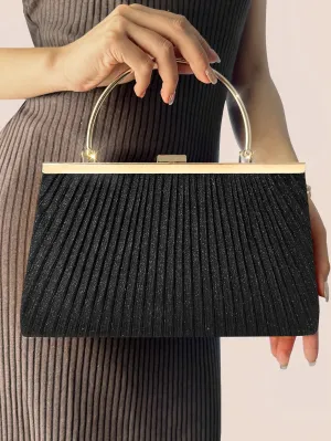 Pleated Detail Square Bag - Black