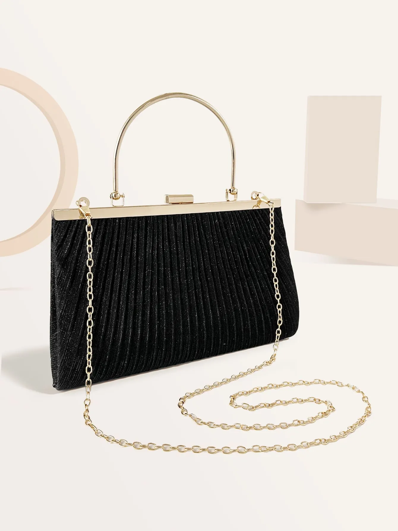 Pleated Detail Square Bag - Black