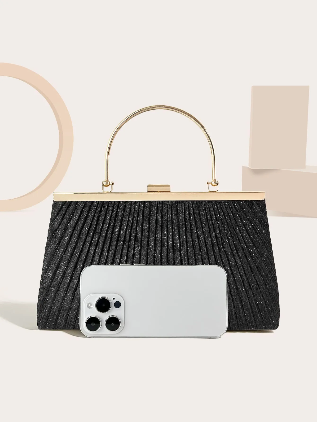 Pleated Detail Square Bag - Black