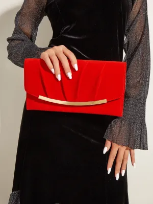 Pleated Metal Decor Flap Chain Square Bag - Red - FD ⚡