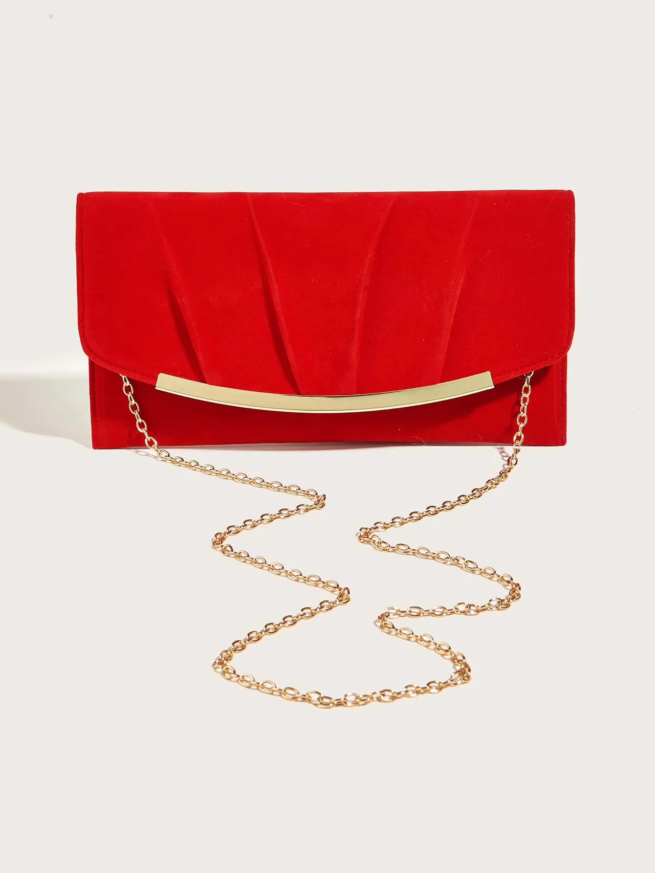 Pleated Metal Decor Flap Chain Square Bag - Red - FD ⚡