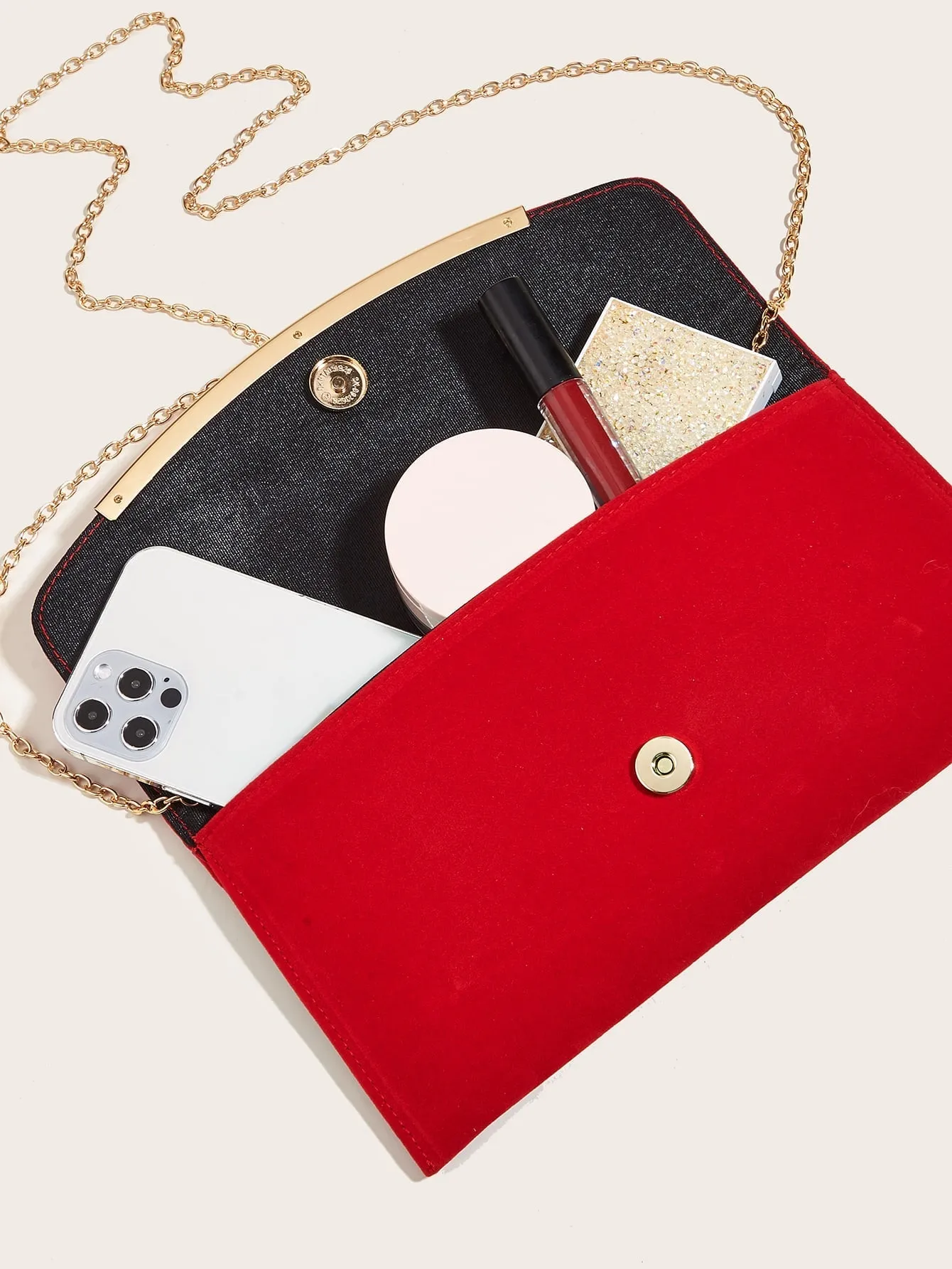 Pleated Metal Decor Flap Chain Square Bag - Red - FD ⚡